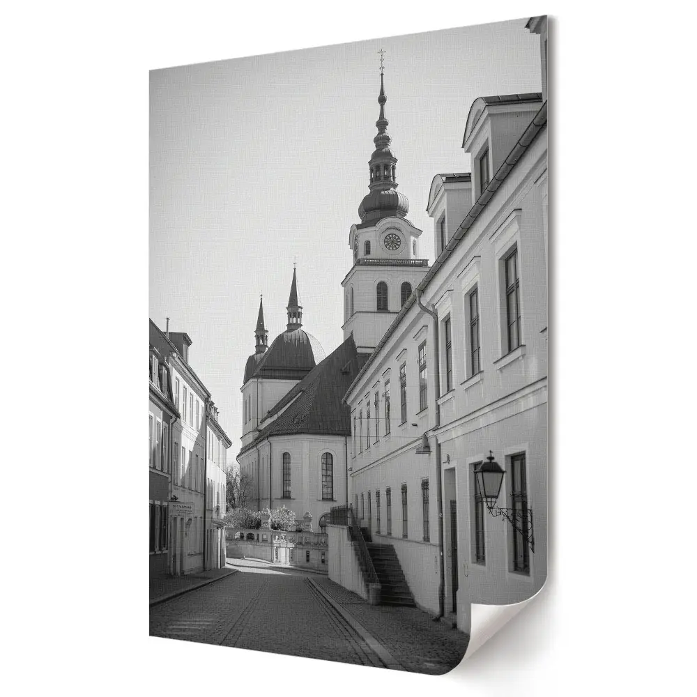 Retro plagát Čaro starého mesta v monochromatickom štýle