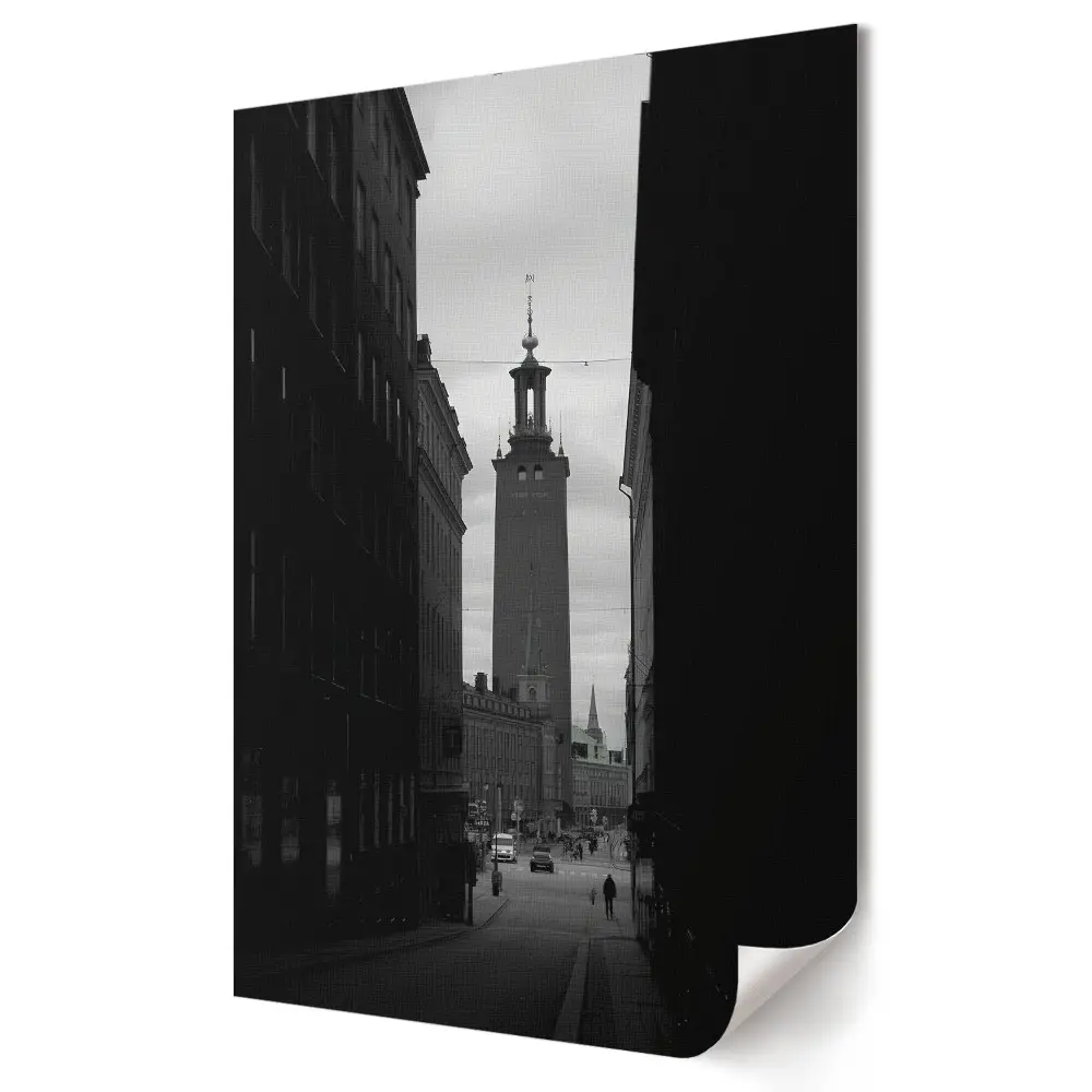 Plagát Zimná panoráma mesta v monochromatickom štýle