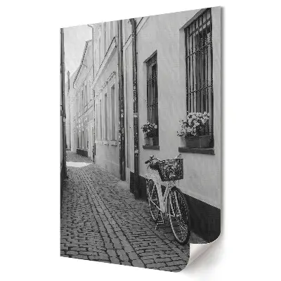 Čiernobiela plagát Tichá ulica s bicyklom