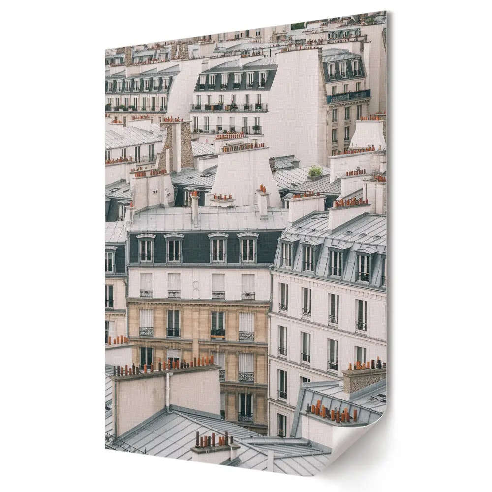 Retro plagát s motívom parížskych striech v mestskej architektúre