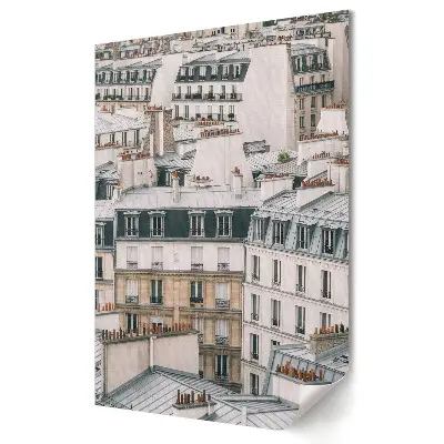 Retro plagát s motívom parížskych striech v mestskej architektúre