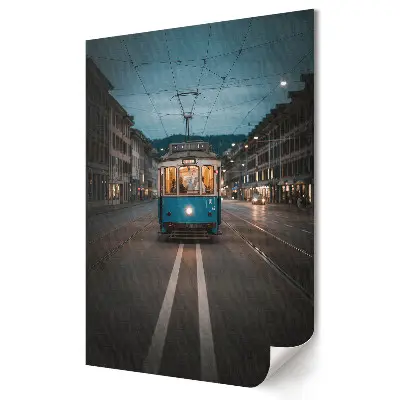Plagát do obývačky Nočná električka v mestskej krajine