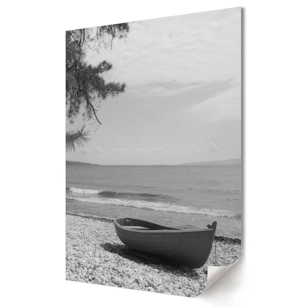 Retro plagát s motívom pobrežného pokoja v monochromatickom štýle
