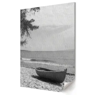 Retro plagát s motívom pobrežného pokoja v monochromatickom štýle