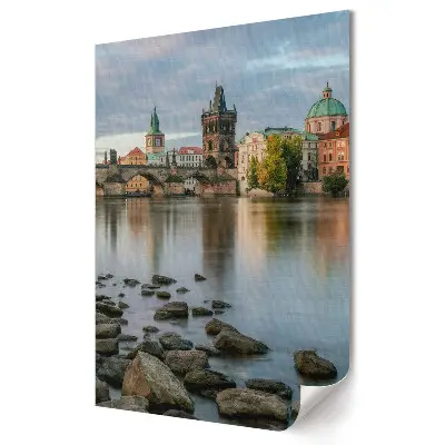 Retro plagát Praha ráno na rieke Vltave