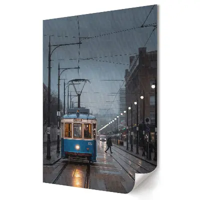 Plagát do obývačky Zimná električka v mestskej krajine