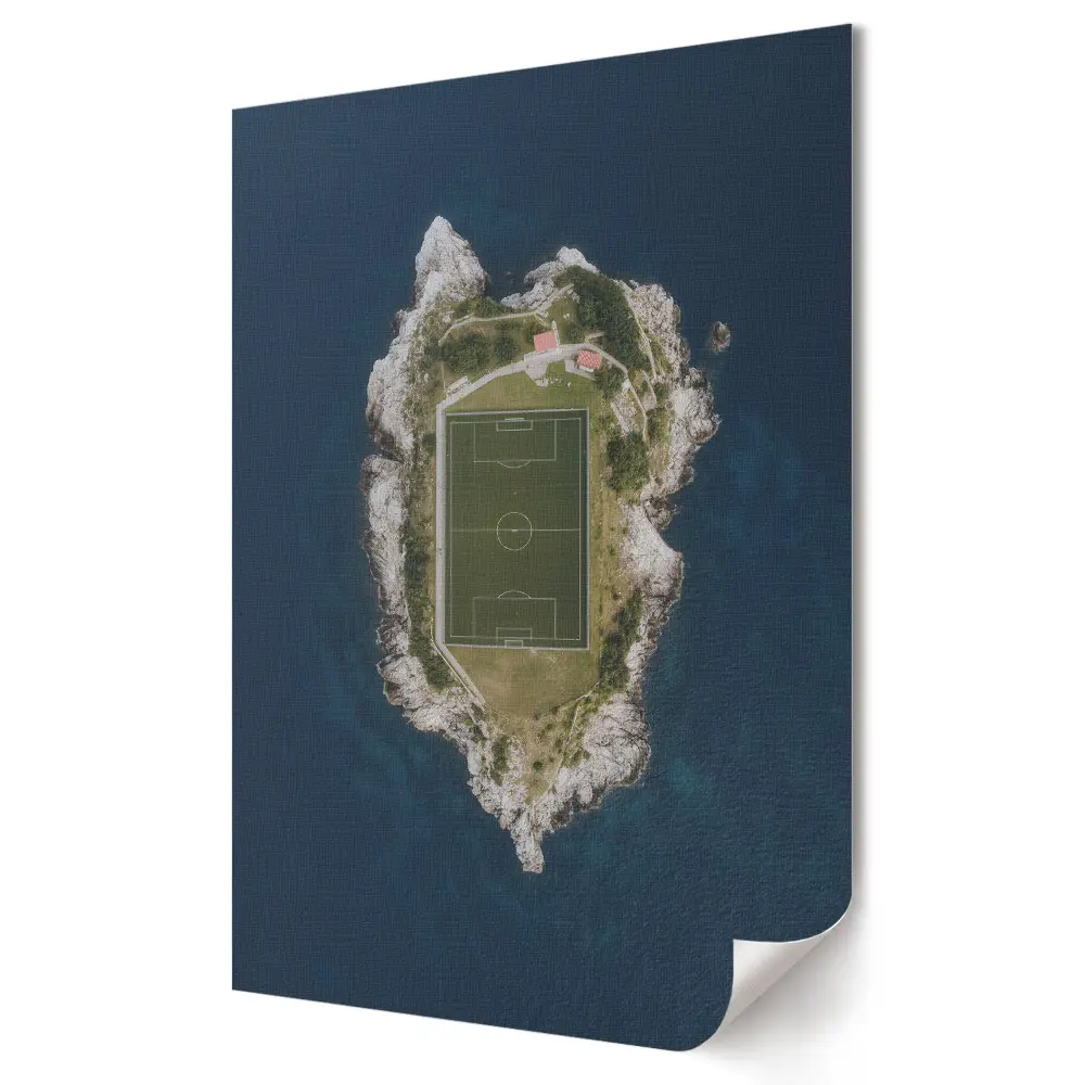 Retro plagát Futbalový ostrov s oceánom v pozadí