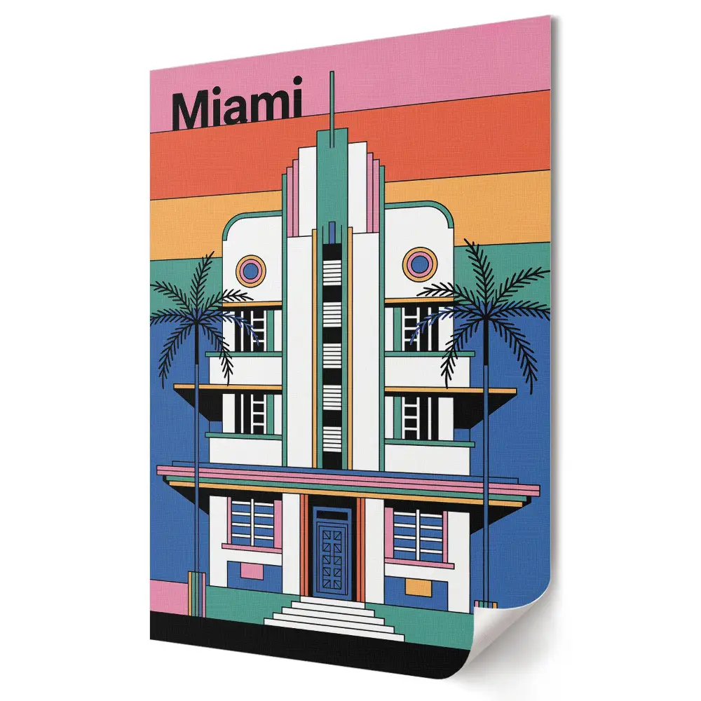 Retro plagát Farebná retro architektúra Miami