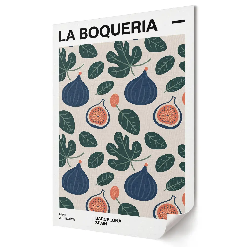 Plagát s motívom fíg z trhu La Boqueria