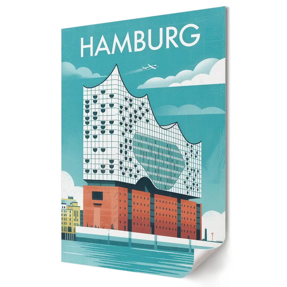 Plagát s ilustráciami modernej architektúry v Hamburgu