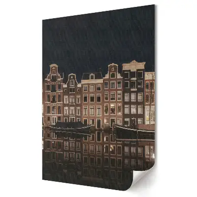 Retro plagát Nočný odraz amsterdamských činžiakov