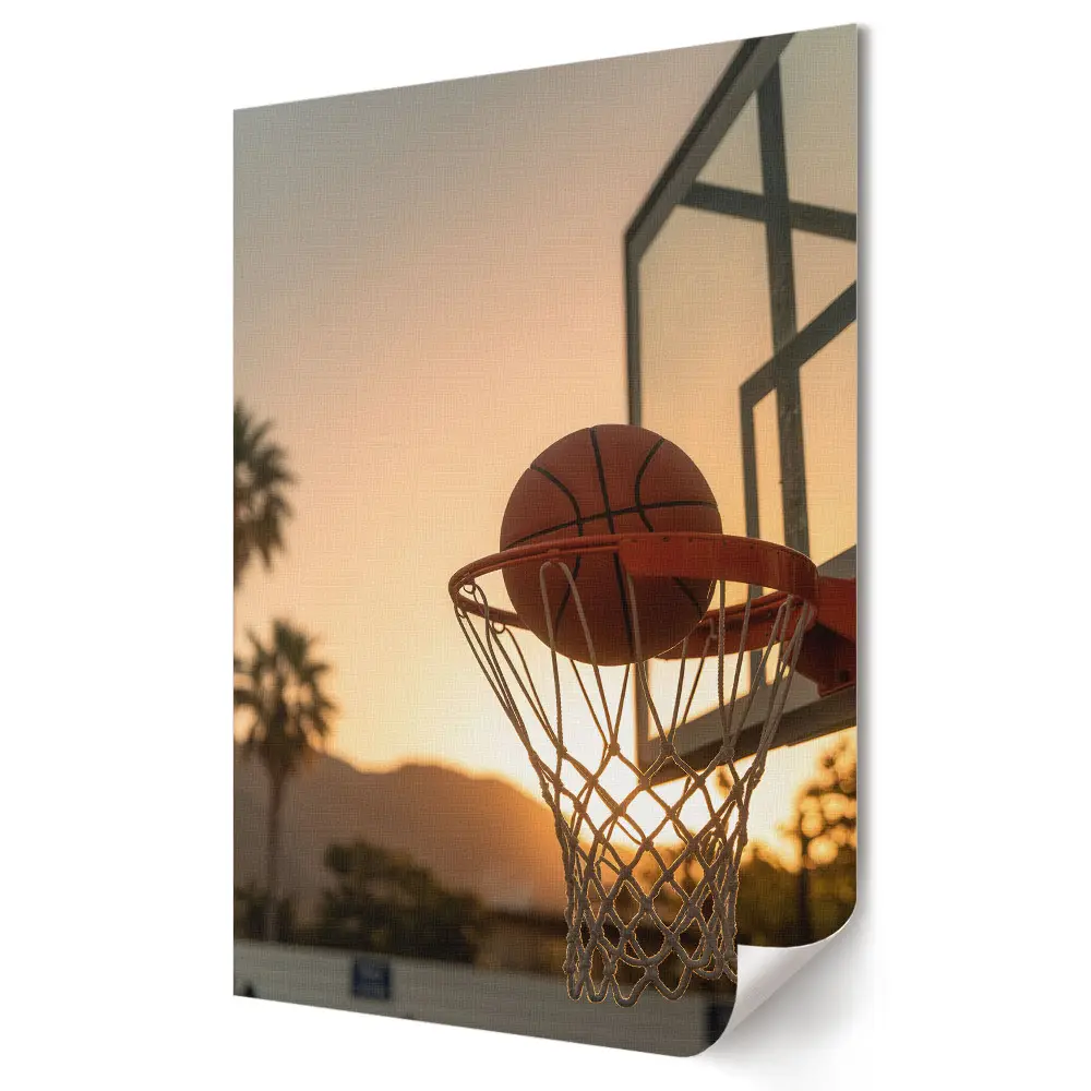 Retro plagát Západ slnka nad basketbalovým košom