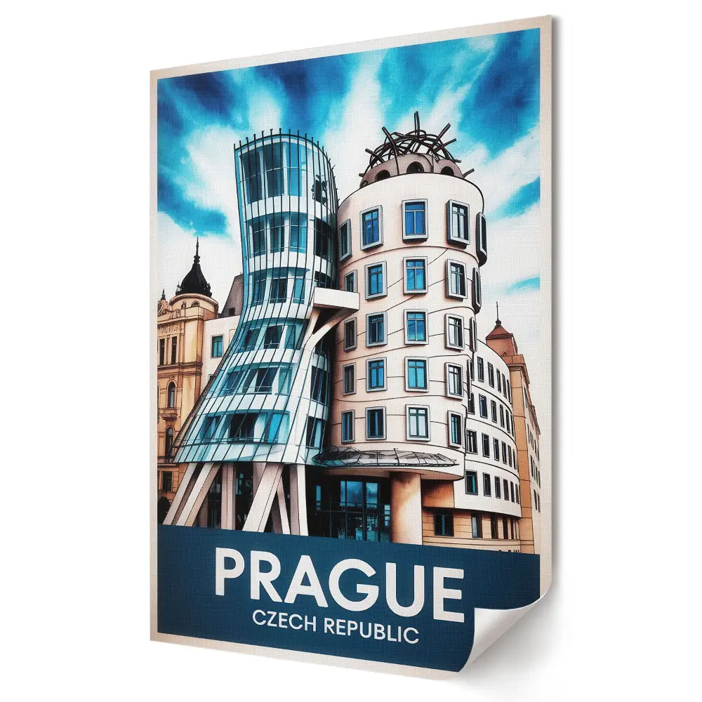 Retro plagát Moderná architektúra Prahy vo farbe