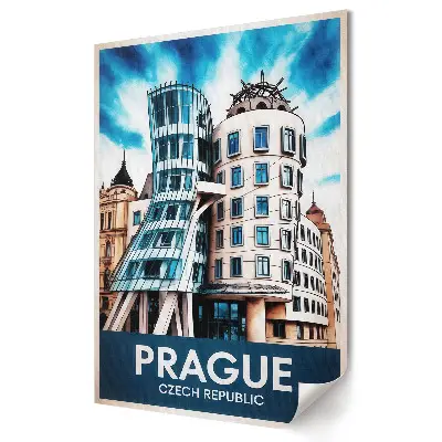 Retro plagát Moderná architektúra Prahy vo farbe