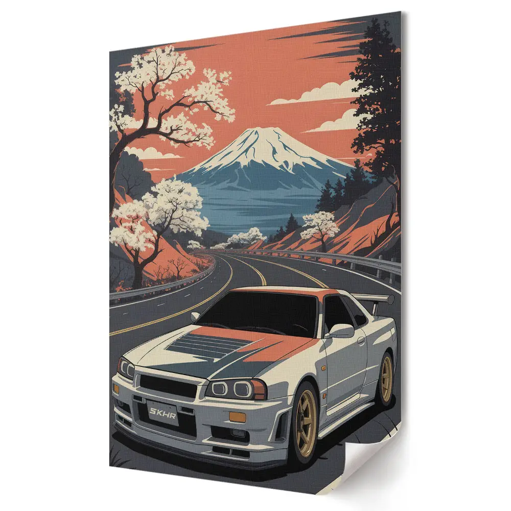 Retro plagát Japonská legenda v horskej scenérii