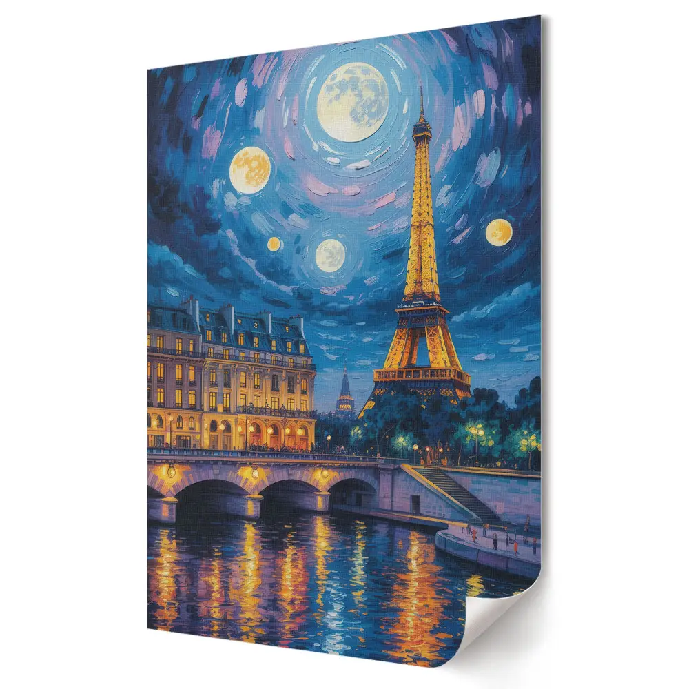 Retro plagát Nočná žiara Paríža pri Eiffelovej veži