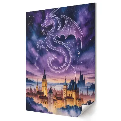 Plagát do obývačky Drak nad magickým mestom v noci