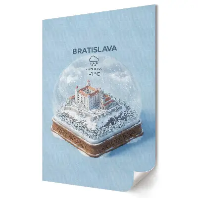 Retro plagát Zimná bratislavská krajina v skle