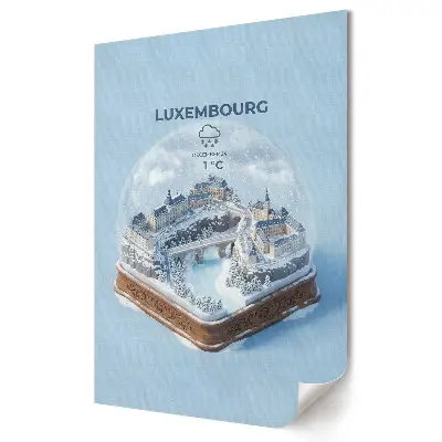Retro plagát Zimná panoráma Luxemburska v guli