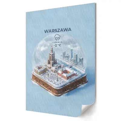 Retro plagát Varšava v zimnej snehovej guli
