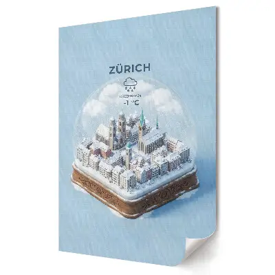 Plagát Zimná scenéria Zürichu v guli
