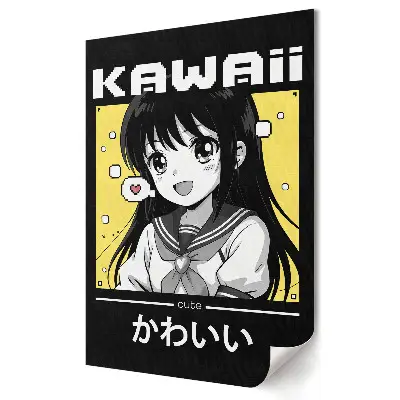 Retro plagát s kawaii dievčaťom v monochromatickom štýle