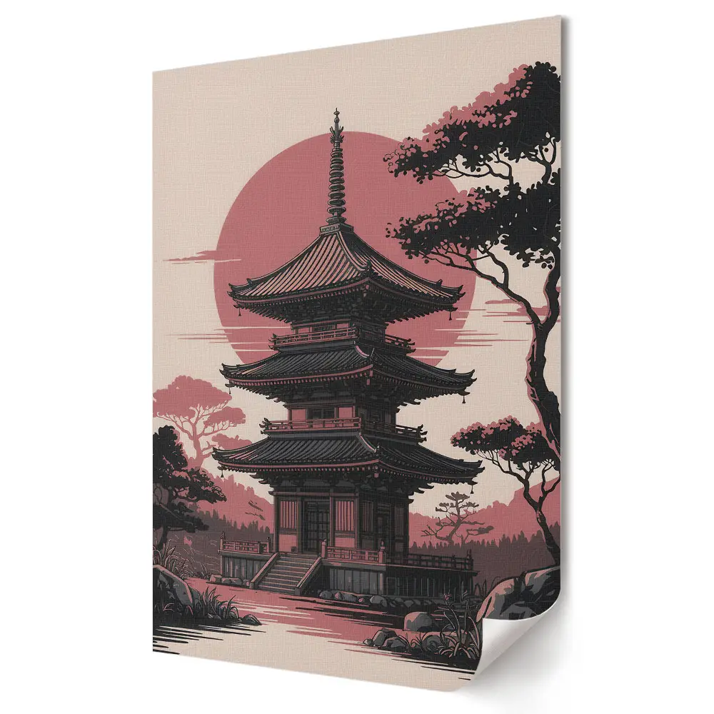 Plagát do obývačky Japonská pagoda v zapadajúcom slnku