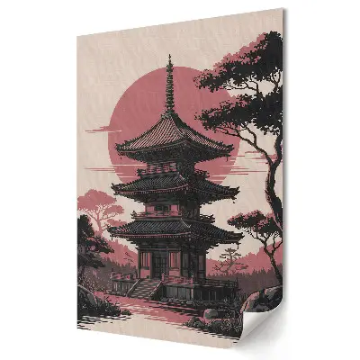 Plagát do obývačky Japonská pagoda v zapadajúcom slnku