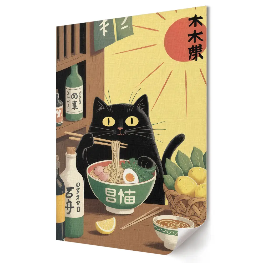 Retro plagát Hostina pre mačky v japonskom štýle