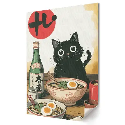 Plagát do obývačky Hostina pre mačky v japonskom štýle