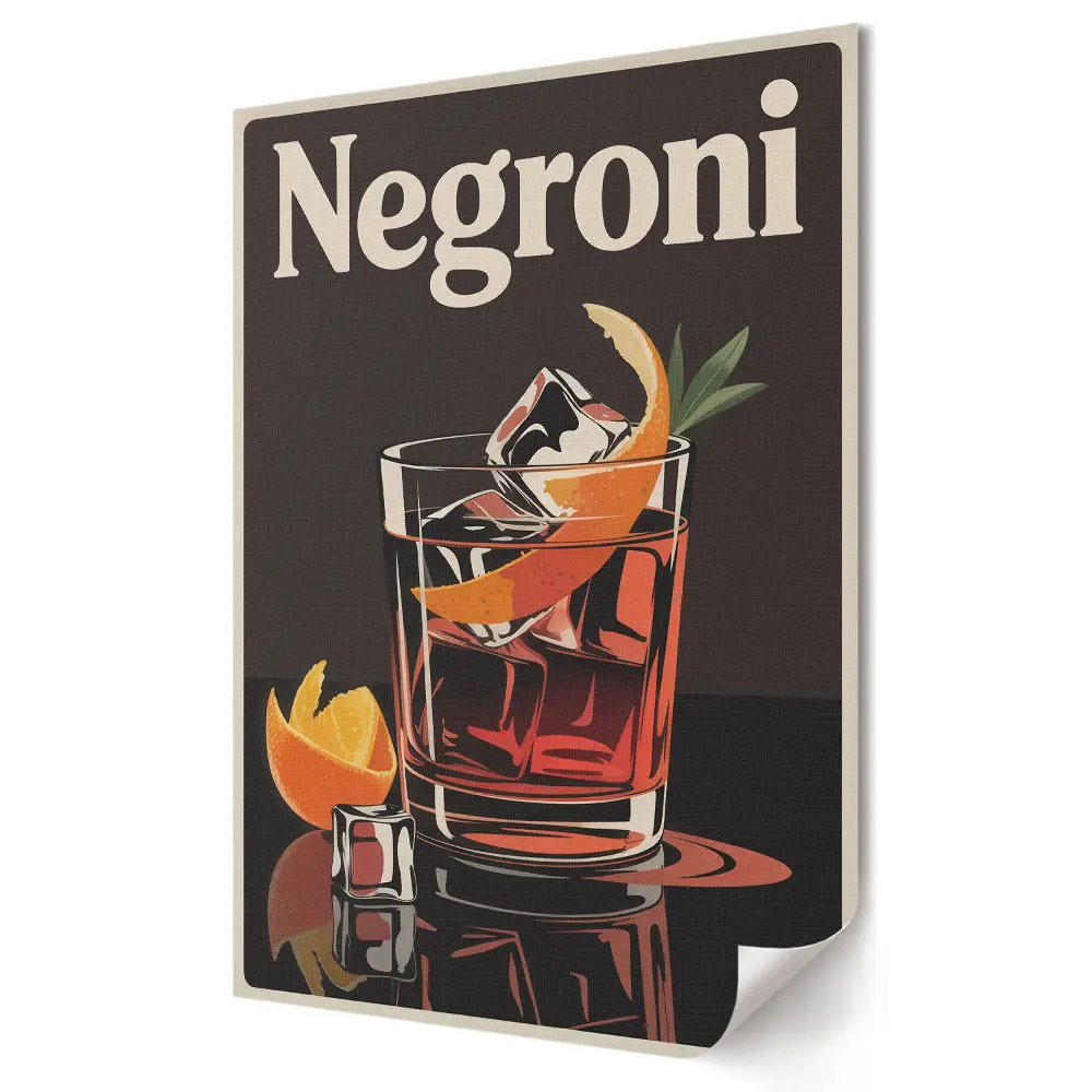Retro plagát s motívom klasického kokteilu Negroni