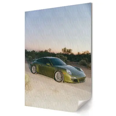 Retro plagát Zelené Porsche na pozadí púšte