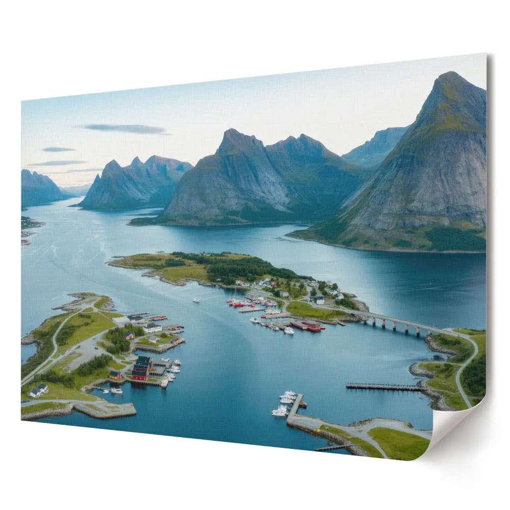 Retro plagát Malebný výhľad na fjordy v Nórsku