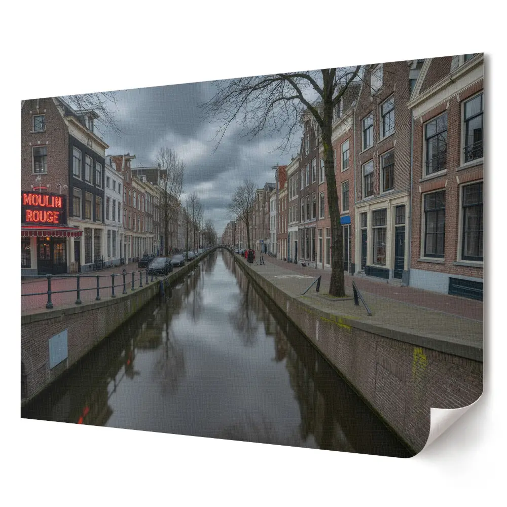 Retro plagát Amsterdamský kanál neďaleko Moulin Rouge