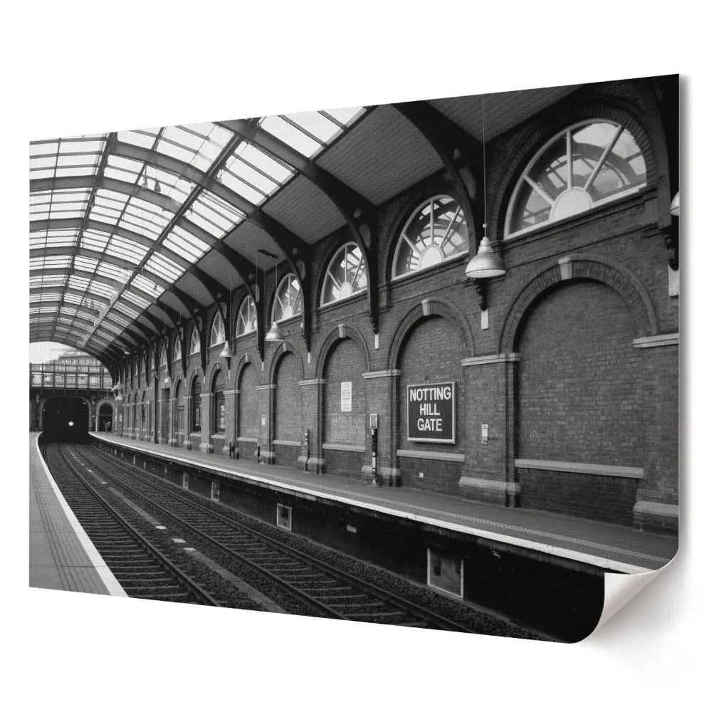Retro plagát Stanica metra Notting Hill Gate v čiernobielom prevedení