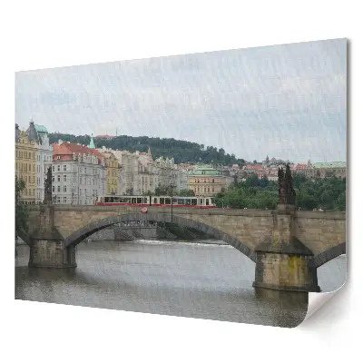 Retro plagát Praha Most cez rieku Vltavu