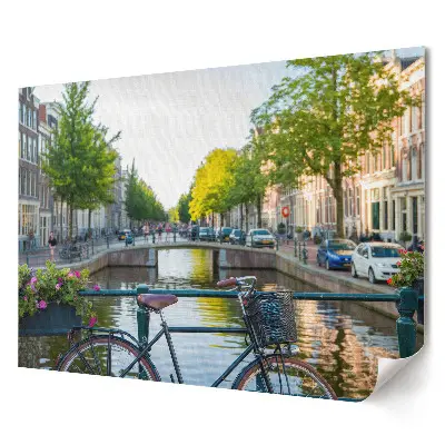 Plagát Cyklistika pozdĺž amsterdamského kanála na slnku