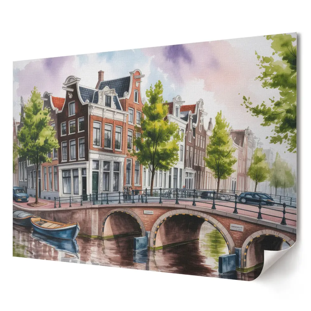 Plagát s maliarskym zobrazením amsterdamských kanálov