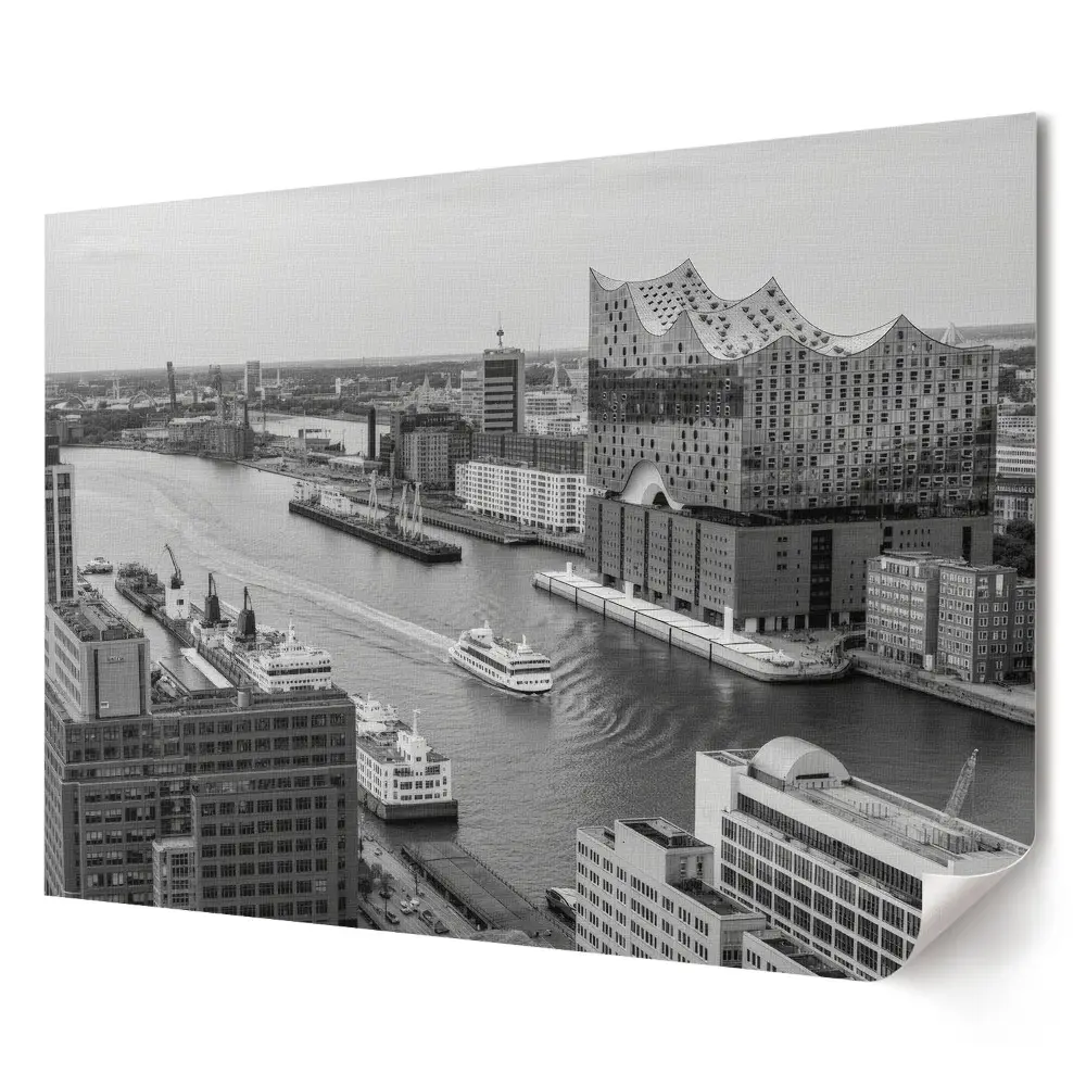 Plagát Moderná architektúra pri rieke v monochromatickom štýle