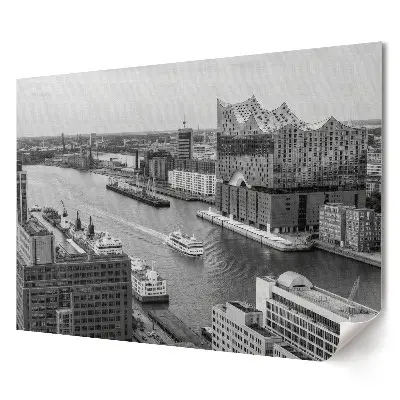 Plagát Moderná architektúra pri rieke v monochromatickom štýle