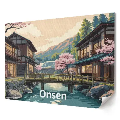 Plagát s motívom japonskej scenérie horúcich prameňov