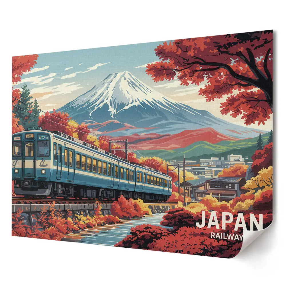 Plagát do obývačky Železnica v Japonsku v jesennej krajine