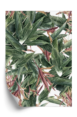 Tapeta Kompozícia zelených listov a ružových kvetov