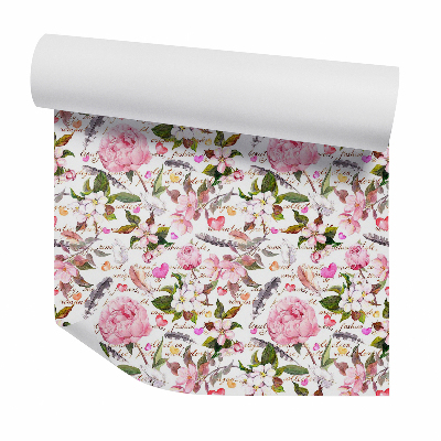 Tapeta Vintage kvety medzi pierkami a srdiečkami