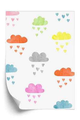 Tapeta Farebný akvarelový vzor mraky dážď srdiečok