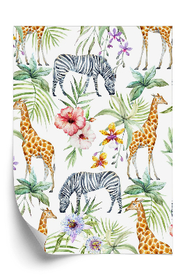 Tapeta Džungľa žirafa zebra tropy