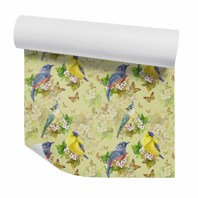 Tapeta na stenu Farebné vtáky a motýle na kvetoch