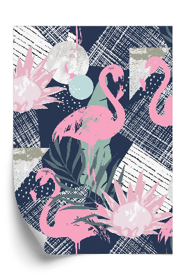 Tapeta na stenu Retro vzor tropického lesa plameniak