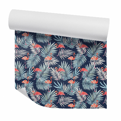 Tapeta na stenu Ružové plameniaky na listoch monstery