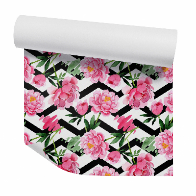 Tapeta Červené kvety na pruhovanom pozadí